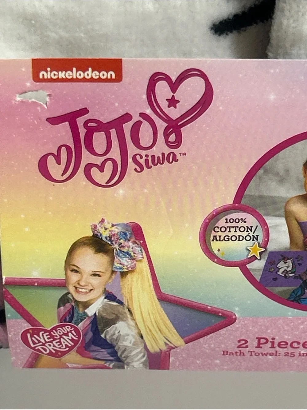 JOJO SIWA Unicorn Rainbow 2 Piece Bath Towel Washcloth Set 25x50 Full Size New.